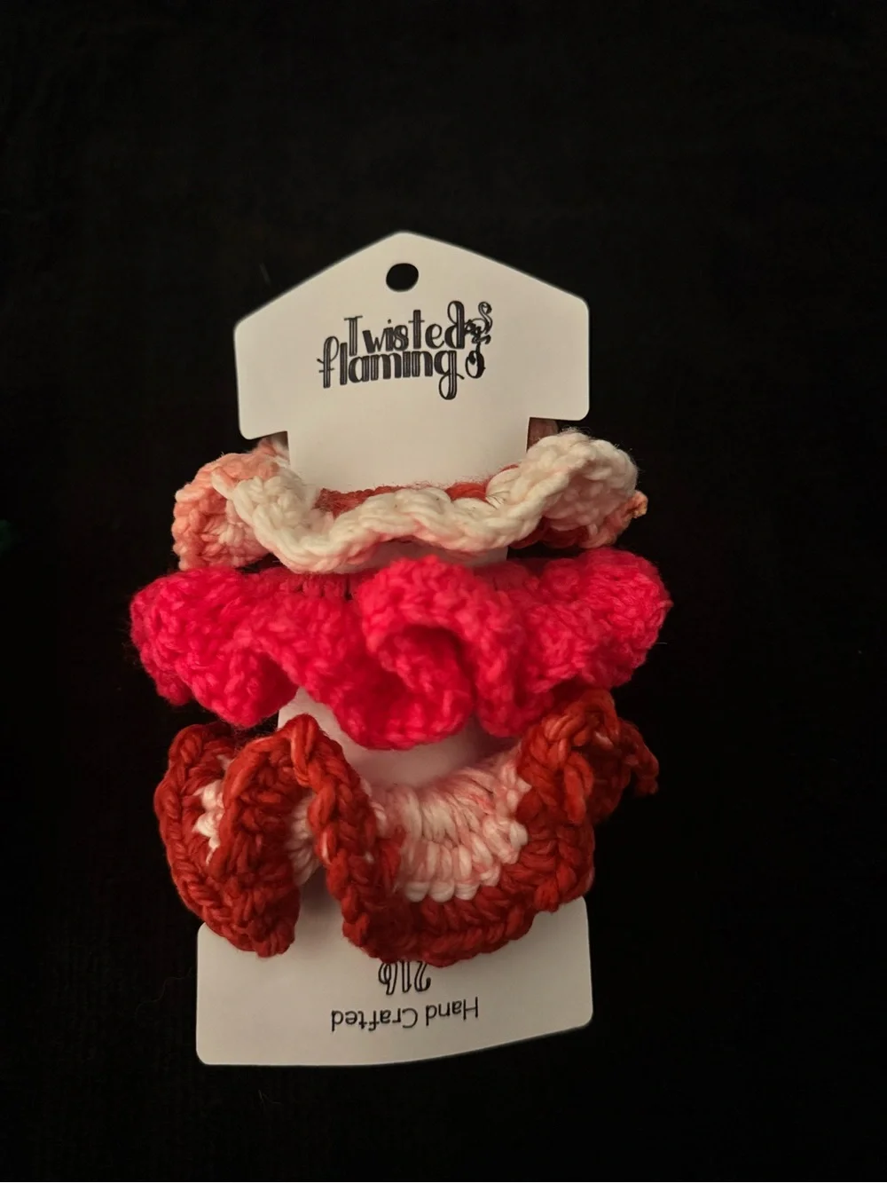 Ruffled Crochet Hair Scrunchies - Pink, Cream, Red Set